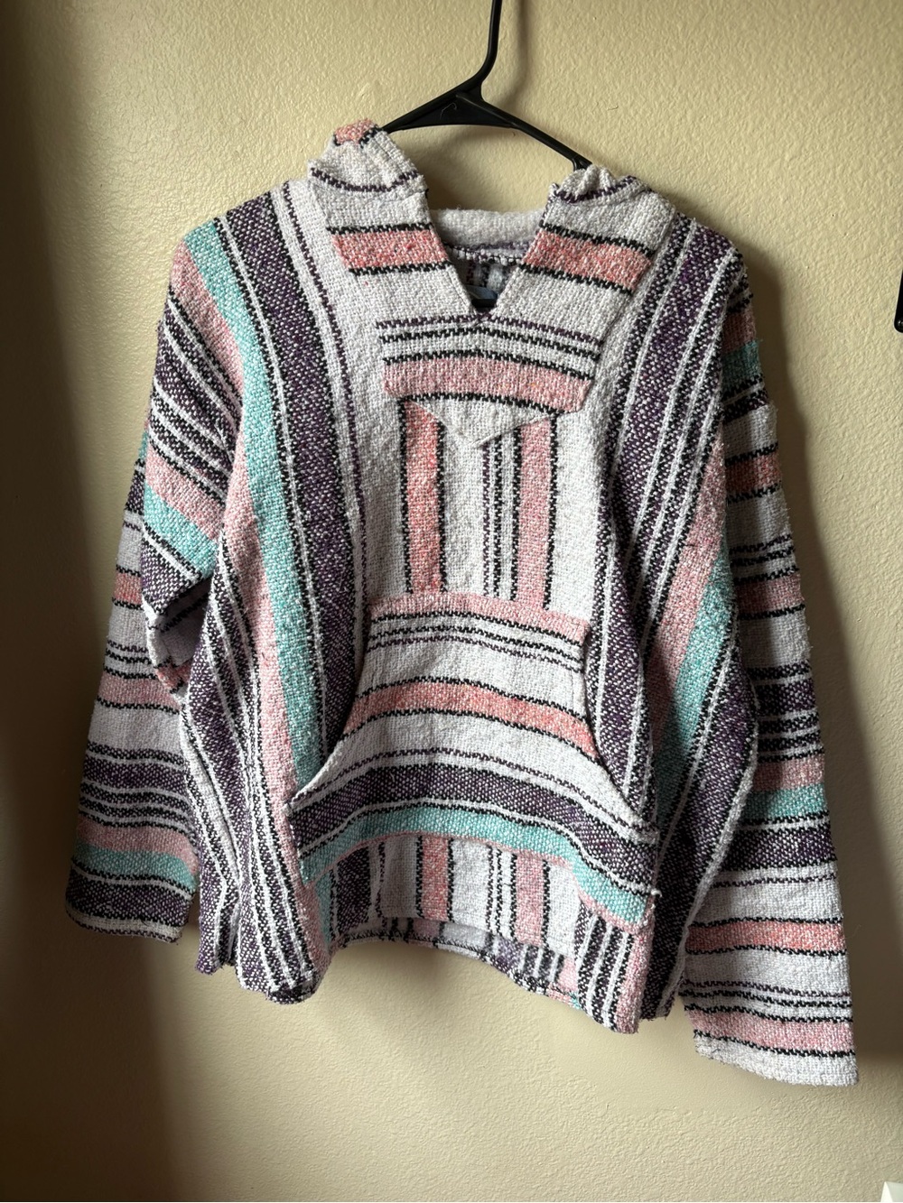 Striped Hooded Pullover Sweater in Pink, Mint & White